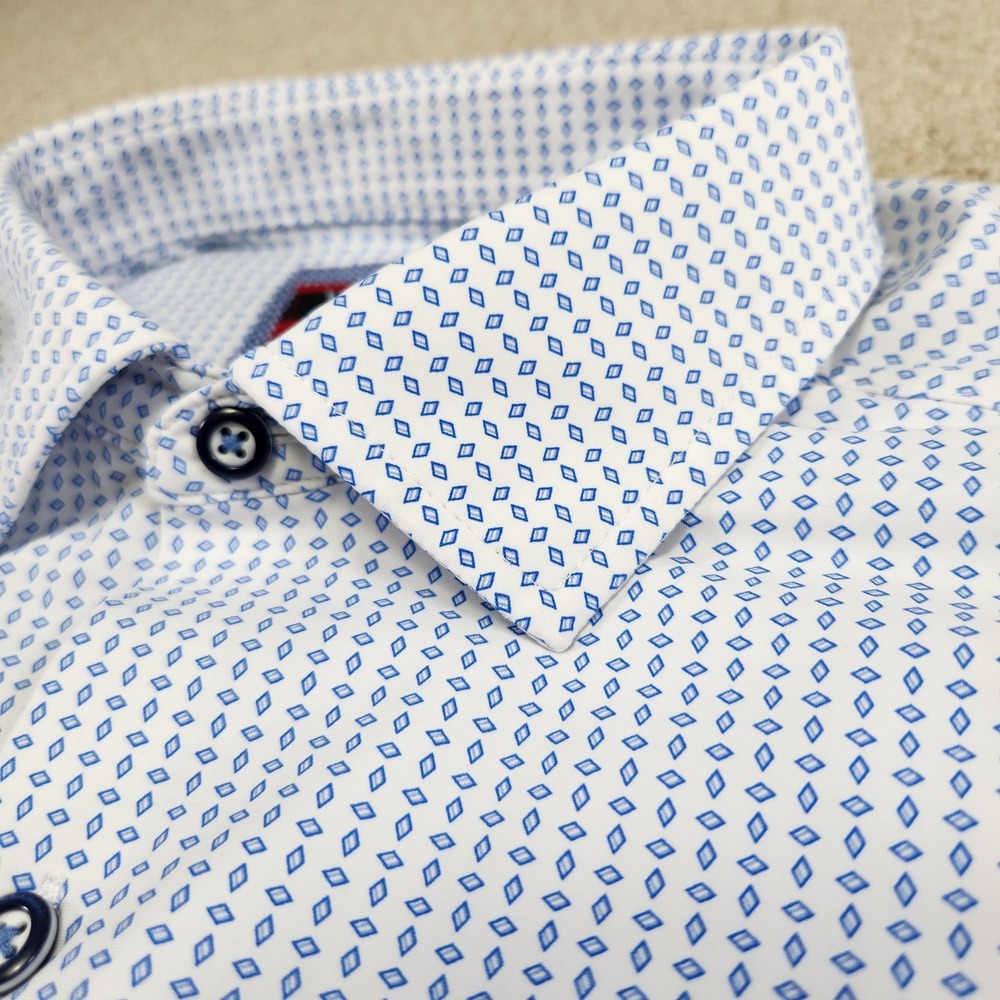 Johnston And Murphy XC4 Shirt Men Large Blue Geometric Extreme Comfort Stretch